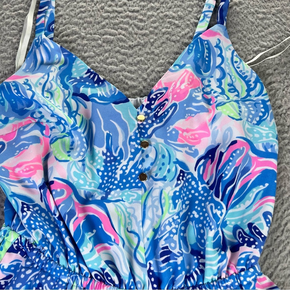 Lilly Pulitzer Dress Womens Small Blue Mareena Maxi Ruffle Blouson Ocean Party - Picture 3 of 12